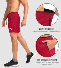 Load image into Gallery viewer, Men's Running Shorts with Zipper Pockets Quick Dry Gym Athletic Workout 5" Shorts for Men (red)