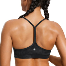 Load image into Gallery viewer, CRZ YOGA Butterluxe Womens Y Back Sports Bra - Padded Racerback Low Impact Spaghetti Thin Strap Workout Yoga Top Black Tie Dye Flowers