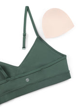 Load image into Gallery viewer, CRZ YOGA Butterluxe V-Neck Sports Bras for Women - Adjustable Thin Straps Padded Yoga Top Basic Wireless Camisole Dark Forest Green