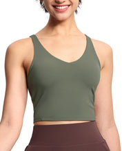 Load image into Gallery viewer, Women’s Longline Sports Bra Wirefree Padded Medium Support Yoga Bras Gym Running Workout Tank Tops Olive Green