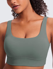 Load image into Gallery viewer, CRZ YOGA Butterluxe Womens U Back Sports Bra - Scoop Neck Padded Low Impact Yoga Clothes Workout Crop Top with Built in Pads Grey Sage