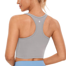 Load image into Gallery viewer, CRZ YOGA Butterluxe Womens Y-Back Racerback Longline Sports Bra - Padded Scoop Neck Workout Crop Tank Top with Built in Pads Gull Gray
