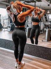 Load image into Gallery viewer, Workout Sets for Women 2 Piece High Waisted Seamless Leggings with Padded Stretchy Sports Bra Sets Yoga Outfit Jogging Gym Clothes(NA007S- Black)