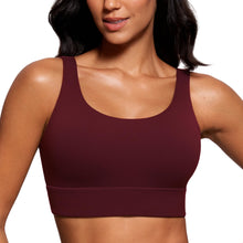 Load image into Gallery viewer, CRZ YOGA Butterluxe Womens U Back Sports Bra - Scoop Neck Padded Low Impact Yoga Clothes Workout Crop Top with Built in Pads Red Merlot