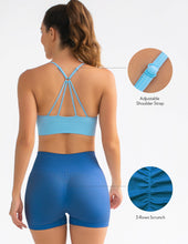 Load image into Gallery viewer, FRESOUGHT 2 Piece Workout Sets for Women Ribbed Yoga Outfits Seamless Gym High Waisetd Biker Shorts Set Blue