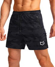 Load image into Gallery viewer, G Gradual Men's Running Shorts with Zipper Pockets Quick Dry Gym Athletic Workout 5" Shorts for Men (Grey camo)
