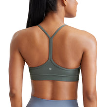 Load image into Gallery viewer, CRZ YOGA Butterluxe Womens Y Back Sports Bra - Padded Racerback Low Impact Spaghetti Thin Strap Workout Yoga Top Grey Sage