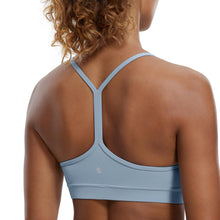 Load image into Gallery viewer, CRZ YOGA Butterluxe Womens Y Back Sports Bra - Padded Racerback Low Impact Spaghetti Thin Strap Workout Yoga Top Cambric Blue