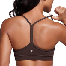 Load image into Gallery viewer, CRZ YOGA Butterluxe Womens Y Back Sports Bra - Padded Racerback Low Impact Spaghetti Thin Strap Workout Yoga Top Hot Fudge Brown