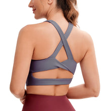 Load image into Gallery viewer, JOYSPELS Sports Bras for Women Extra Comfort Criss-Cross Back Padded Workout Tops for Women Medium Support Grey