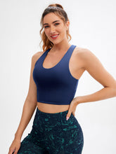Load image into Gallery viewer, JOYSPELS Sports Bras for Women Extra Comfort Criss-Cross Back Padded Workout Tops for Women Medium Support Navy Blue