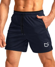 Load image into Gallery viewer, G Gradual Men's Running Shorts with Zipper Pockets Quick Dry Gym Athletic Workout 5" Shorts for Men (Navy)