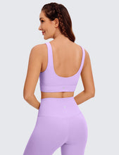Load image into Gallery viewer, CRZ YOGA Butterluxe Womens U Back Sports Bra - Scoop Neck Padded Low Impact Yoga Clothes Workout Crop Top with Built in Pads Elfin Purple