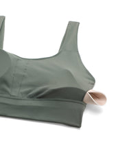 Load image into Gallery viewer, CRZ YOGA Butterluxe Womens U Back Sports Bra - Scoop Neck Padded Low Impact Yoga Clothes Workout Crop Top with Built in Pads Grey Sage