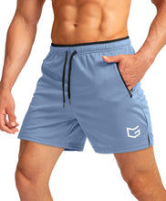 Load image into Gallery viewer, G Gradual Men's Running Shorts with Zipper Pockets Quick Dry Gym Athletic Workout 5" Shorts for Men (Light Blue)