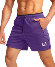 Load image into Gallery viewer, Men's Running Shorts with Zipper Pockets Quick Dry Gym Athletic Workout 5" Shorts for Men (Purple)