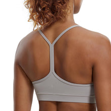 Load image into Gallery viewer, CRZ YOGA Butterluxe Womens Y Back Sports Bra - Padded Racerback Low Impact Spaghetti Thin Strap Workout Yoga Top Gull Gray