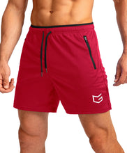 Load image into Gallery viewer, Men's Running Shorts with Zipper Pockets Quick Dry Gym Athletic Workout 5" Shorts for Men (red)