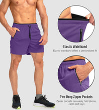 Load image into Gallery viewer, Men's Running Shorts with Zipper Pockets Quick Dry Gym Athletic Workout 5" Shorts for Men (Purple)