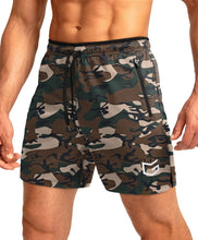 Load image into Gallery viewer, G Gradual Men's Running Shorts with Zipper Pockets Quick Dry Gym Athletic Workout 5" Shorts for Men (Green camo)
