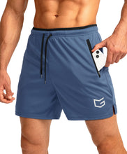 Load image into Gallery viewer, G Gradual Men's Running Shorts with Zipper Pockets Quick Dry Gym Athletic Workout 5" Shorts for Men (Dusty Blue)