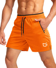 Load image into Gallery viewer, G Gradual Men's Running Shorts with Zipper Pockets Quick Dry Gym Athletic Workout 5" Shorts for Men (Orange)