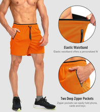 Load image into Gallery viewer, G Gradual Men's Running Shorts with Zipper Pockets Quick Dry Gym Athletic Workout 5" Shorts for Men (Orange)