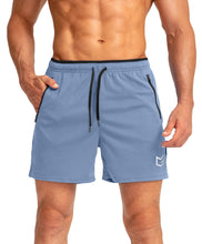 Load image into Gallery viewer, G Gradual Men's Running Shorts with Zipper Pockets Quick Dry Gym Athletic Workout 5" Shorts for Men (Light Blue)