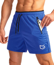Load image into Gallery viewer, G Gradual Men's Running Shorts with Zipper Pockets Quick Dry Gym Athletic Workout 5" Shorts for Men (Blue)