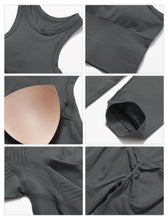 Load image into Gallery viewer, OMEWEE Gym clothes for woman set Racer-back Tank Top and Tummy Control Leggings Yoga sets for women 2 piece Grey