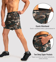 Load image into Gallery viewer, G Gradual Men's Running Shorts with Zipper Pockets Quick Dry Gym Athletic Workout 5" Shorts for Men (Green camo)