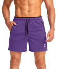 Load image into Gallery viewer, Men's Running Shorts with Zipper Pockets Quick Dry Gym Athletic Workout 5" Shorts for Men (Purple)