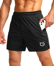 Load image into Gallery viewer, G Gradual Men's Running Shorts with Zipper Pockets Quick Dry Gym Athletic Workout 5" Shorts for Men (Black)