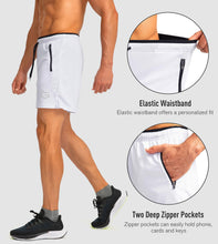 Load image into Gallery viewer, G Gradual Men's Running Shorts with Zipper Pockets Quick Dry Gym Athletic Workout 5" Shorts for Men (White)