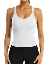 Load image into Gallery viewer, ATTRACO Women&#39;s Seamless Workout Crop Top Ribbed Yoga Racerback Built in Bra Tank White S
