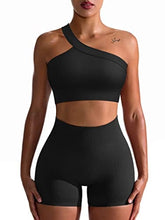 Load image into Gallery viewer, OQQ Workout Outfits for Women 2 Piece Seamless Ribbed High Waist Leggings with Sports Bra Exercise Set Black5