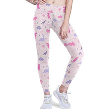 Load image into Gallery viewer, visesunny High Waist Yoga Pants with Pockets Cute Dinosaur Pink Pattern Tummy Control Workout Running Yoga Leggings for Women