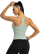 Load image into Gallery viewer, ATTRACO Women Seamless Workout Crop Tops Ribbed Athletic Tank with Built in Bra Green S
