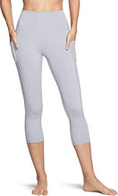 Load image into Gallery viewer, TSLA High Waist Yoga Pants with Pockets, Tummy Control Yoga Leggings, Non See-Through Workout Running Tights, Capris Pocket Peachy Light Grey