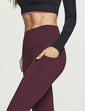 Load image into Gallery viewer, TSLA High Waist Yoga Pants with Pockets, Tummy Control Yoga Leggings, Non See-Through Workout Running Tights, Capris Pocket Peachy Dark Plum
