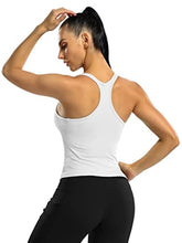Load image into Gallery viewer, ATTRACO Women&#39;s Seamless Workout Crop Top Ribbed Yoga Racerback Built in Bra Tank White S
