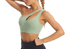 Load image into Gallery viewer, MATHACINO Womens One Shoulder Sports Bra Sexy Workout Sports Bra Medium Support Green
