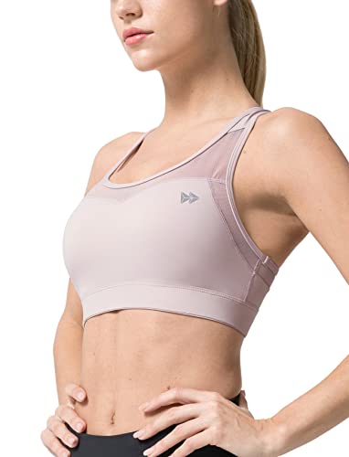 Yvette High Impact Sports Bras for Women Plus Size Racerback Workout Bra for Running Fitness,Pink