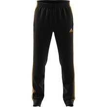 Load image into Gallery viewer, adidas Men's Essentials Fleece Tapered Cuff 3-Stripes Pants, Black/Semi Solar Gold, X-Small