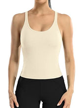 Load image into Gallery viewer, ATTRACO Built in Bra Workout Tops for Women Ribbed Sleeveless Tank Running Yoga Top Beige