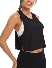 Load image into Gallery viewer, MTIONUG Womens Workout Crop Tops Gym Loose Sleeveless Sport Muscle Open Side Tank Tops for Women Yoga Athletic Shirts Black M