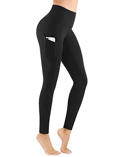 PHISOCKAT High Waist Yoga Pants for Women, Tummy Control 4 Way Stretch Yoga Leggings with 3 Pockets (Black, Small)