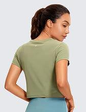 Load image into Gallery viewer, CRZ YOGA Butterluxe Short Sleeve Shirts for Women High Neck Crop Tops Basic Fitted T-Shirt Gym Workout Top Moss Green Large