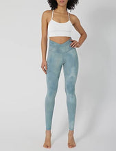 Load image into Gallery viewer, ODODOS Women's Cross Waist Yoga Leggings with Hidden Pocket, Compression Athletic Workout Running Leggings-Inseam 28", Tie Dye Blue, X-Large