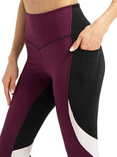 Load image into Gallery viewer, QUEENIEKE Women Yoga Pants Blocking Mesh Workout Running Leggings Tights with Pockets XS Dark Rose Red